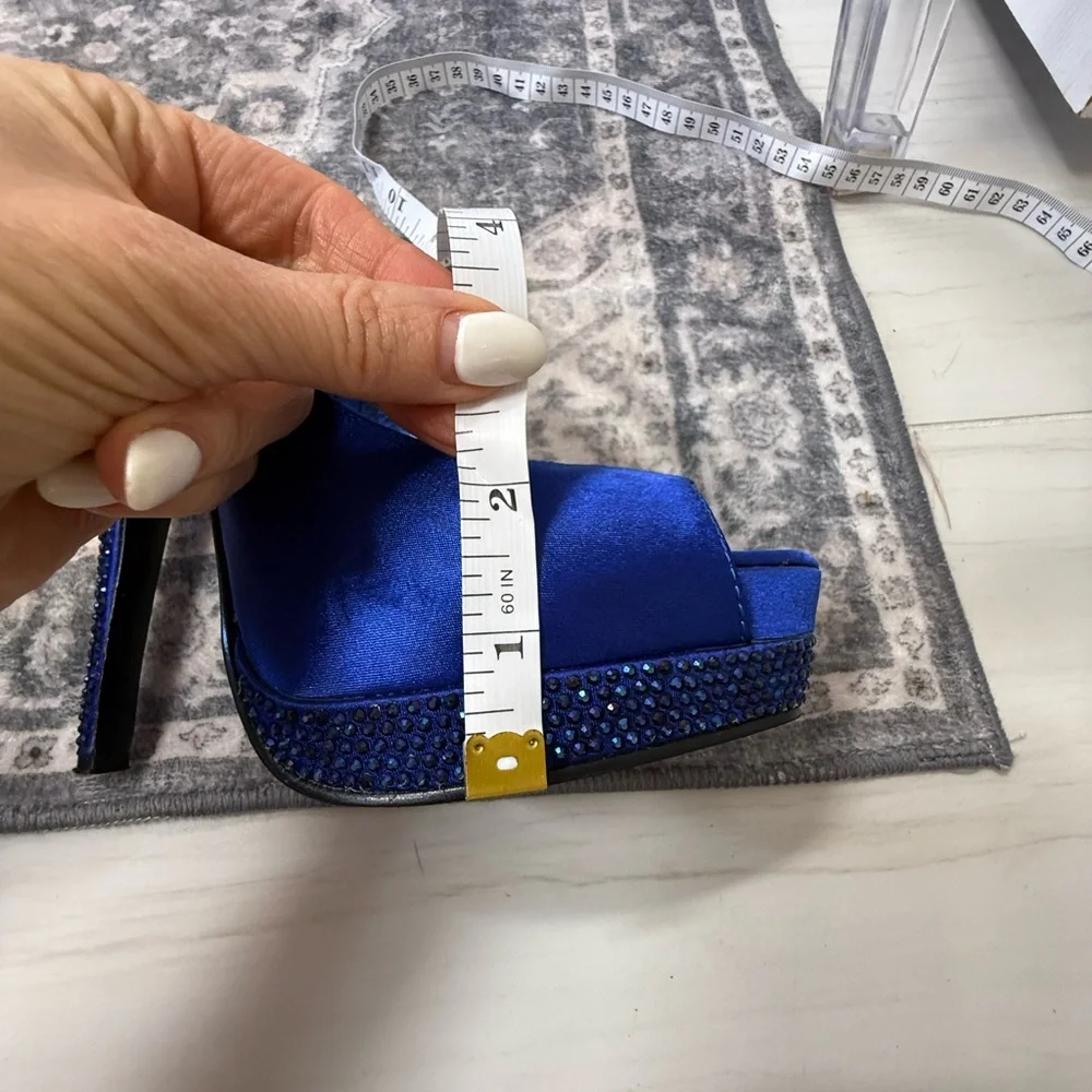 Pleaser Royal Blue Rhinestone Heels so Comfy and Sturdy to Stand and dance in - Picture 9 of 10